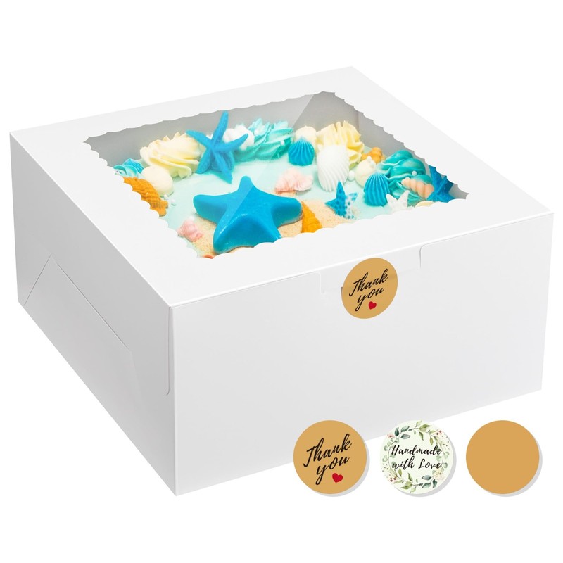 24pcs Cake Boxes with Window, 10 x 10 x 5 Inches Bakery Boxes Treat Cookie De…