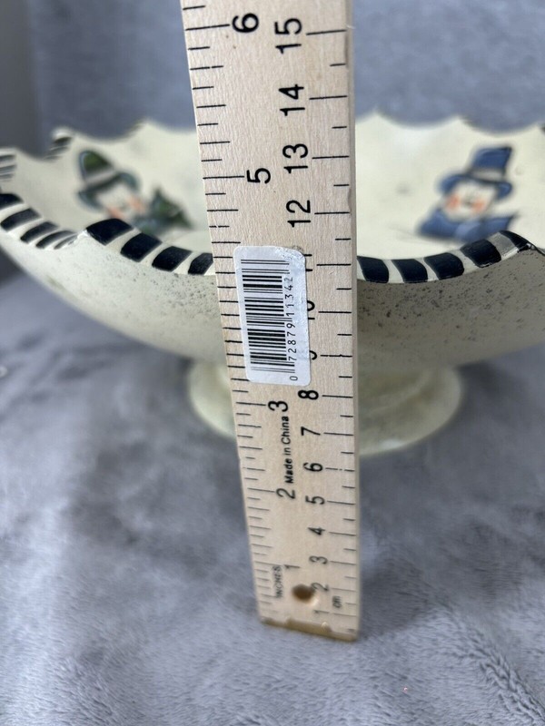 Vintage Woodcroftery USA Large 10" Wood Pedestal Salad Serving Bowl Hand Pianted gallery