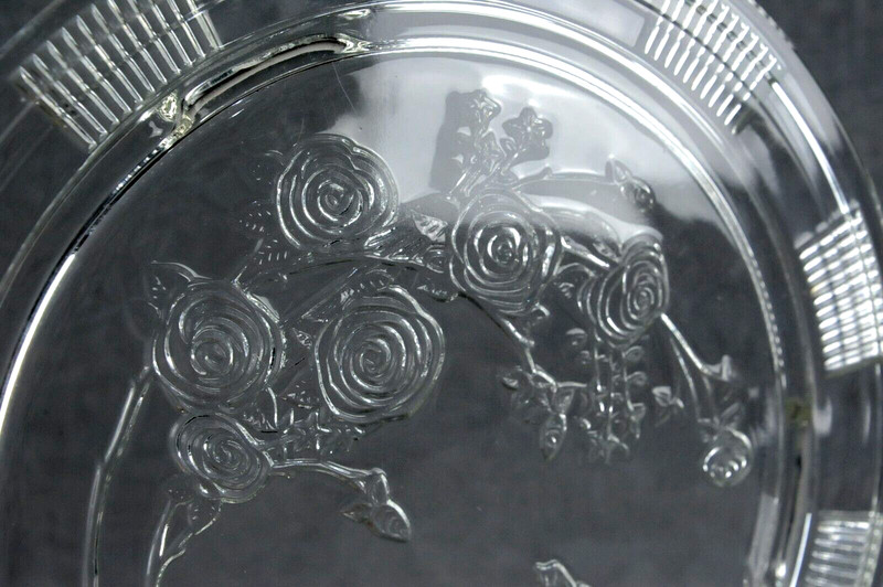 Vintage Cabbage Rose Footed Glass Cake Plate w/ Vintage Aluminum Cake Dome Cover gallery