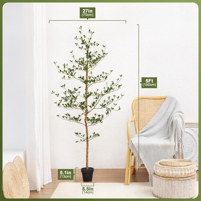 Verinatural Artificial Black Olive Tree 5Ft Indoor Outdoor Decor Faux Plants - gallery