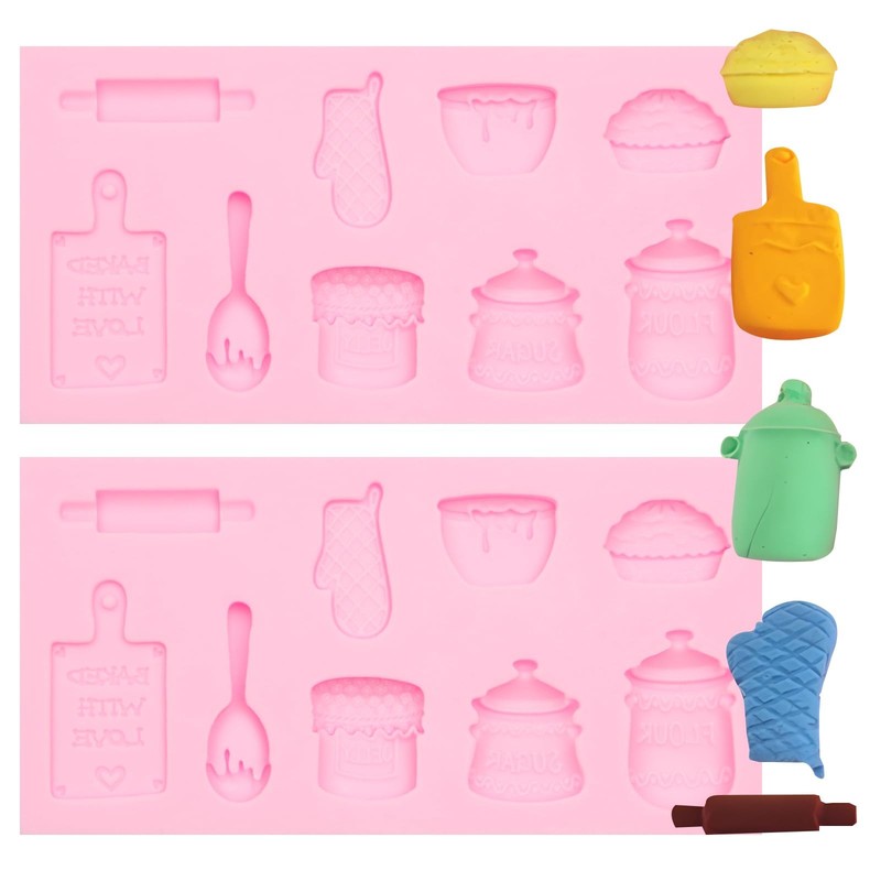 Kitchen Tool Silicone Mold 2 Pcs, Home Baking Fondant Mold Rolling Pin Oven G…