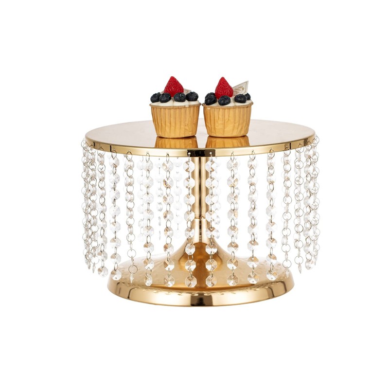 LANLONG Cake Stand for Dessert Table 12 Inch Gold Crystal Pendants Metal Cake St