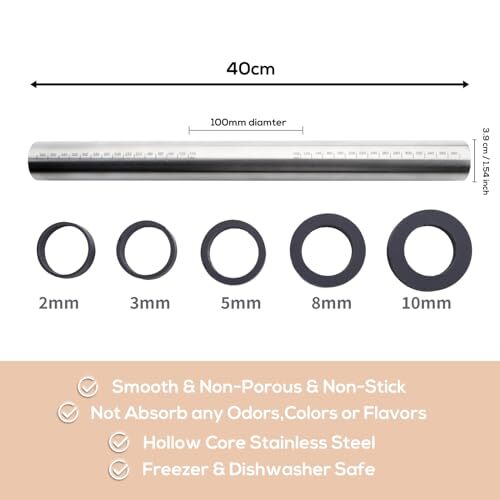 Adjustable Rolling Pin with Thickness Rings for Baking -Non Stick Stainless S... gallery