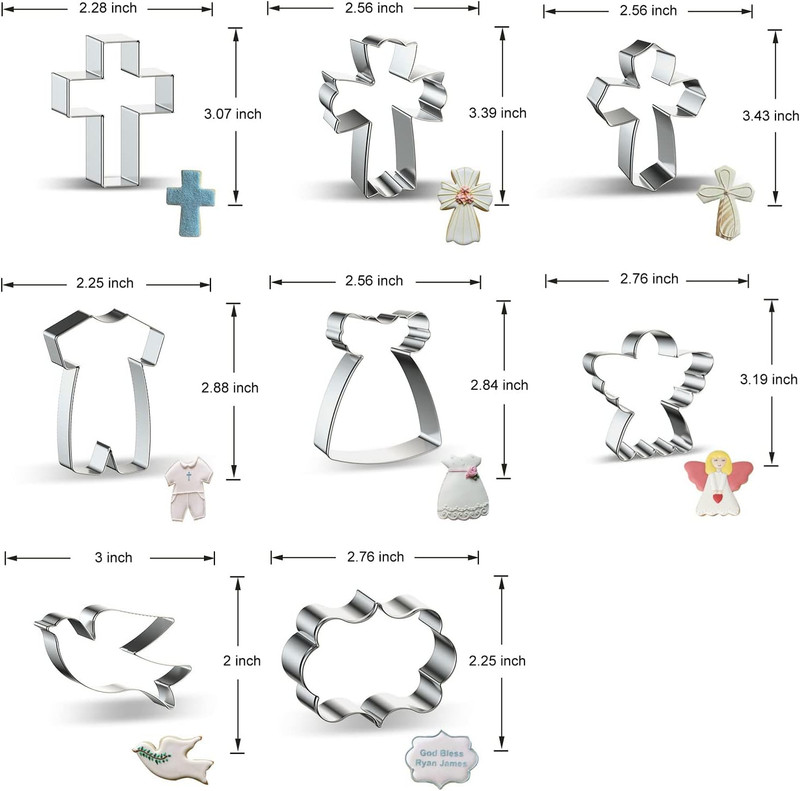 Religious Baptism Cookie Cutter Set of 8 - Holy Cross Angel Pigeon/Dove Baptism gallery
