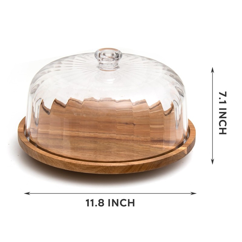 Cake Stand with Lid, Rotating Cake Holder with Dome, Wood Lazy Susan with Cov... gallery