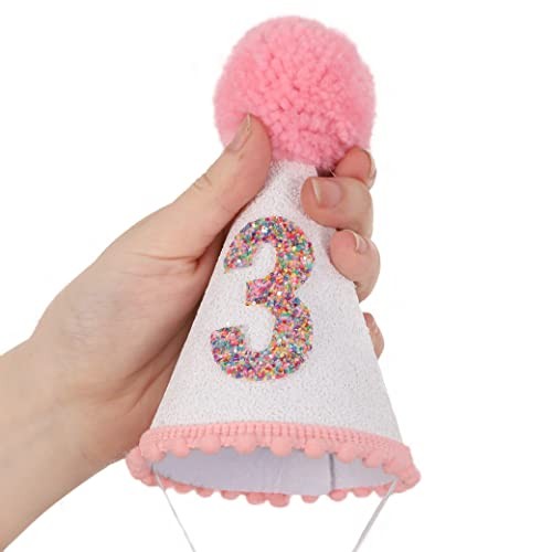 Birthday Hat for Girls - Glitter Birthday Hat with Pink Pom 3rd Birthday Hat gallery