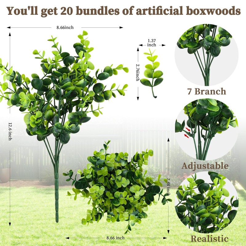 ColoPlay 20 Bundles Artificial Greenery Boxwood 20 PCS, Plants gallery