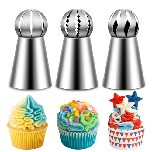 3 Pieces Ball Russian Piping Tips, Stainless Steel Cake Decorating Tips, gallery