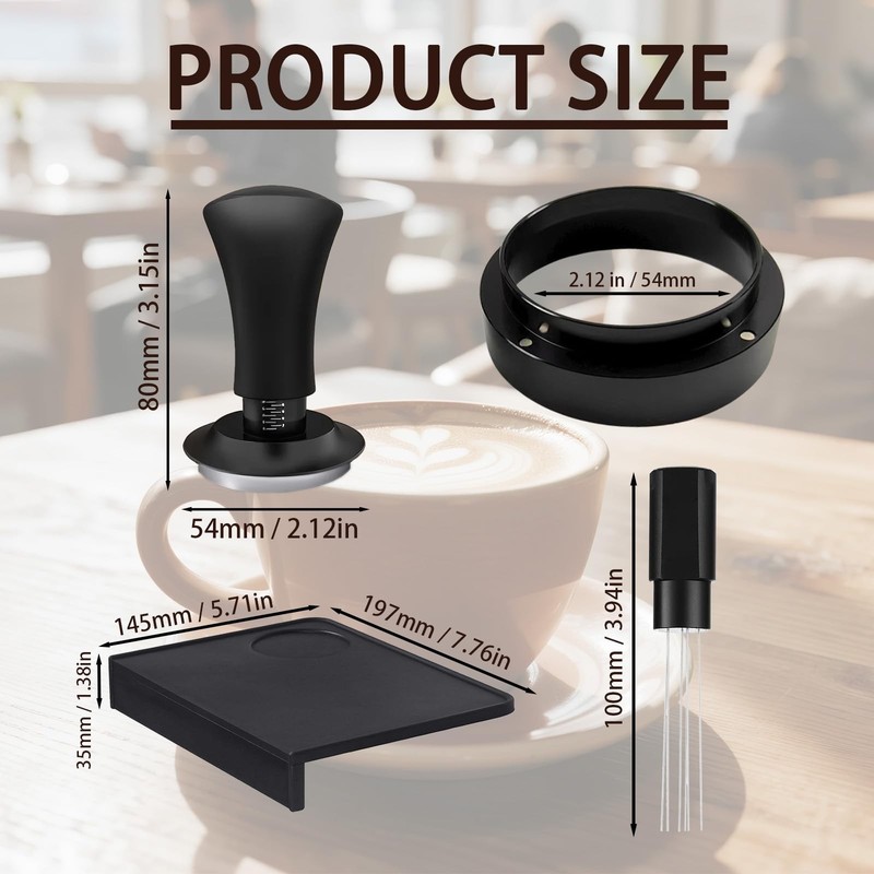 Espresso Accessories 54mm Spring Loaded Tamper Kit, 5-Piece Set 54mm, Black gallery