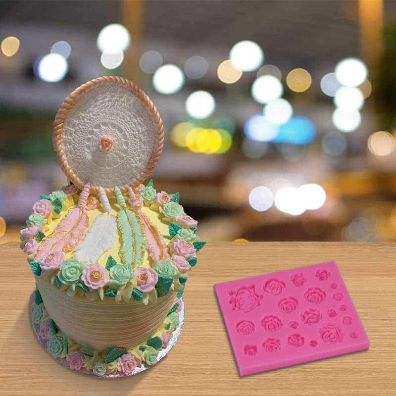 33 Cavity Rose Flowers and Leaves Fondant Candy Silicone Molds For Sugarcraft, C gallery