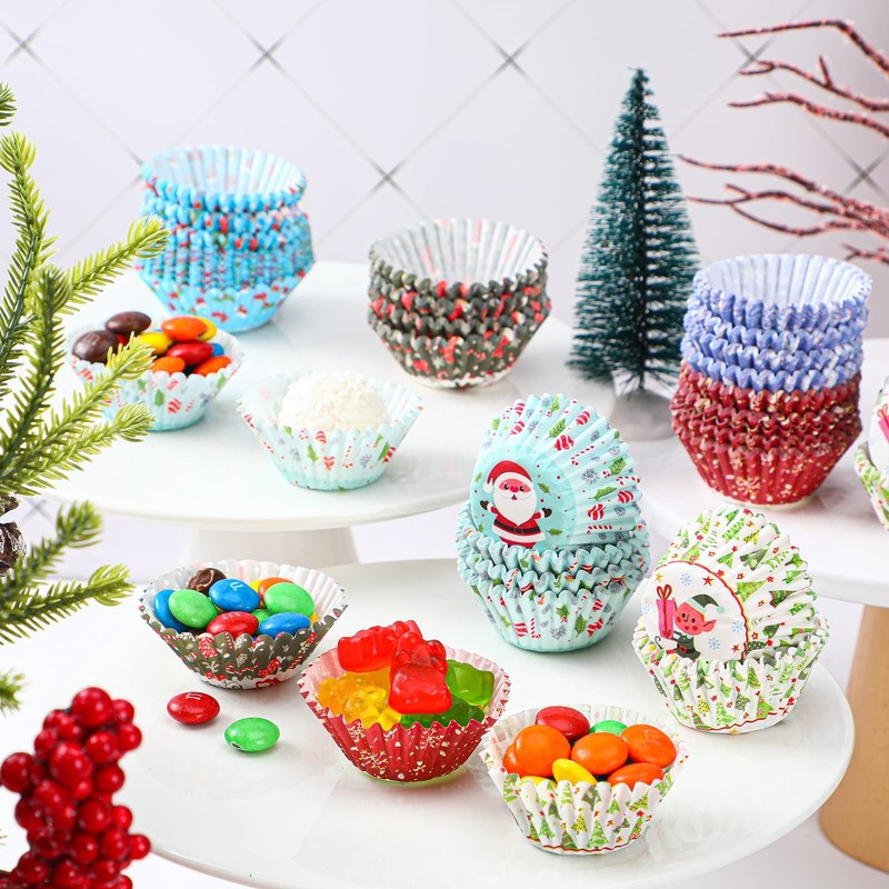 600 Pcs Christmas Candy Cups Paper Candy Making Supplies Santa Claus Snowman Bak gallery