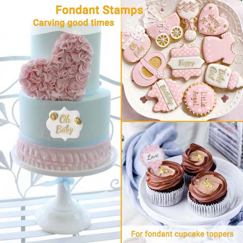 4-Pack Food Grade Silicone Alphabet Cake Stamps Set with Uppercase Lowercase Let gallery