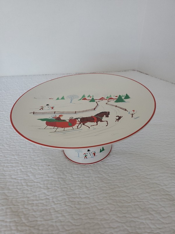 Cake Stand Porcelain Himark Japan Snow Sleigh Happy Holidays christmas platter