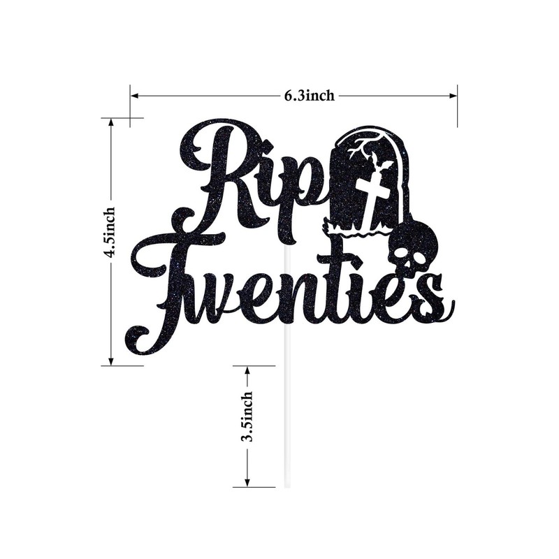 Hilarious Rip Twenties Cake Topper Black Glitter 30th Birthday Party Funeral