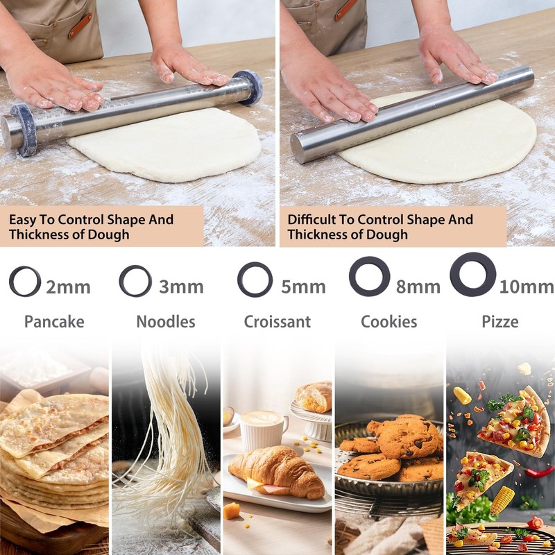 Adjustable Rolling Pin with Thickness Rings for Baking -Non Stick Stainless S... gallery