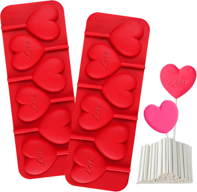 Webake Heart Lollipop Molds 6 Holes Heart Shaped Chocolate Candy Sucker Molds wi gallery