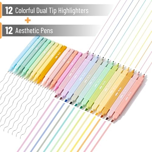 - Dual Tip Aesthetic Highlighters and Ballpoint Pens No Bleed, 24 Pack, gallery