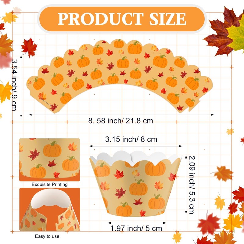 100 Pcs Fall Pumpkin Maple Leaf Cupcake Wrappers Rustic Cupcake Liners Thanks... gallery