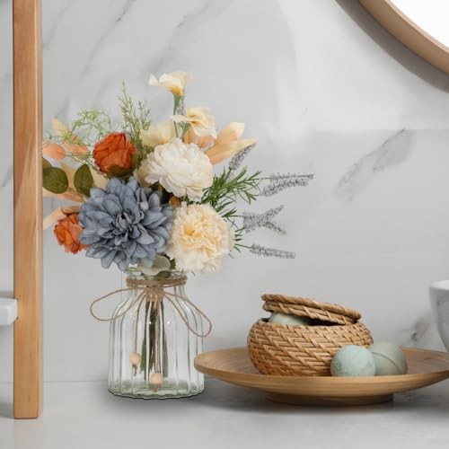 Dahlia Flower Aritificial Flower with Vase Fake Silk Flowers in Glass Blue gallery