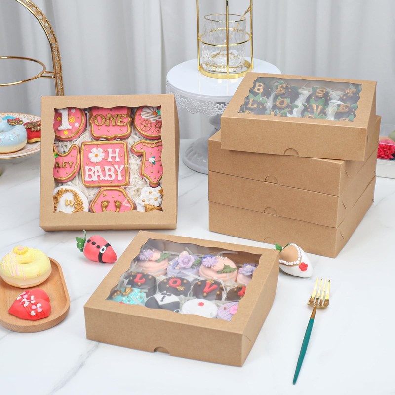 Brown Bakery Boxes Window 15 PCS 8x8x2 Inch Christmas Cookies Cakesicle Box gallery