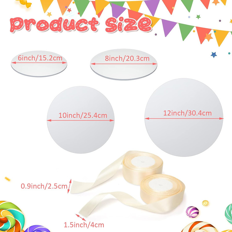 8 Pieces Cake Drums Boards round Sturdy Cake Drum with 2 Pieces Satin Ribbon for gallery