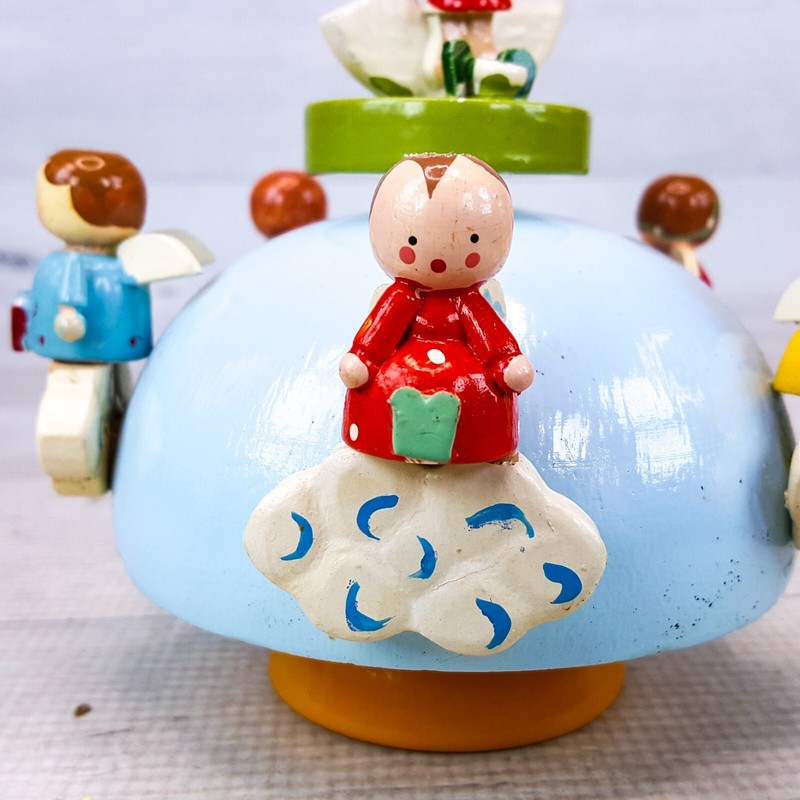 Vintage SEVI Birthday Musical Turning Cake Topper Wood Wood Angels w 3 Italy gallery