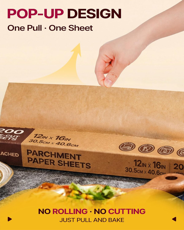 Katbite Parchment Paper Sheets Pop-Up 200 PCS, 12X16 Inches Precut Unbleached Ba gallery