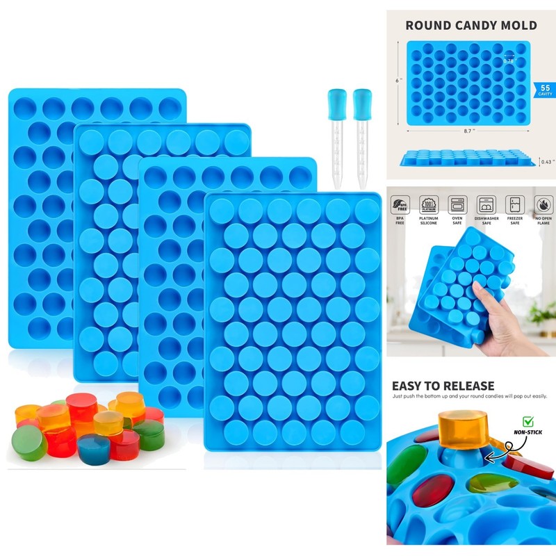 4pc Silicone Gummy Molds 55 Cavity Round Candy Mold for Chocolate Caramel Jello