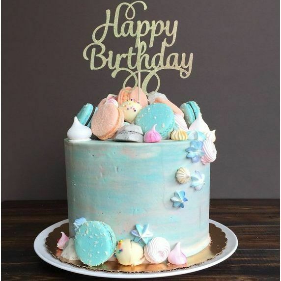 Happy Birthday Cake Topper Black Gold Silver Glitter Party Decorations Event gallery