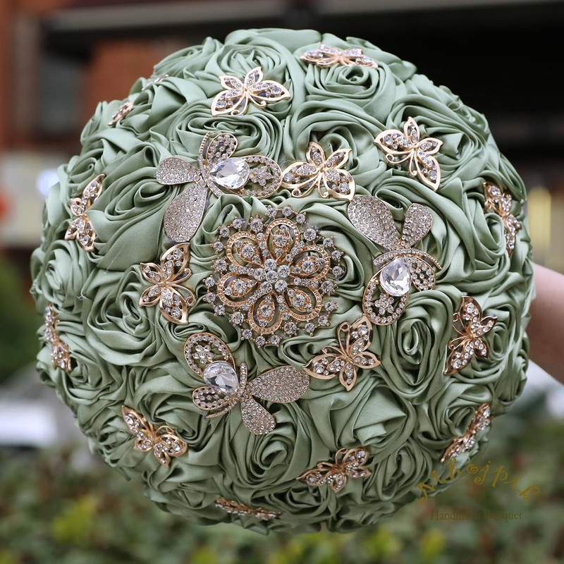 Mhojpik Handmade Wedding Flowers Bouquet Round Holding Bridal Bouquet Toss gallery