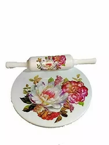Handmade Marble Chakla Wood Belan Rolling Pin Board Set 10 inches for Roti
