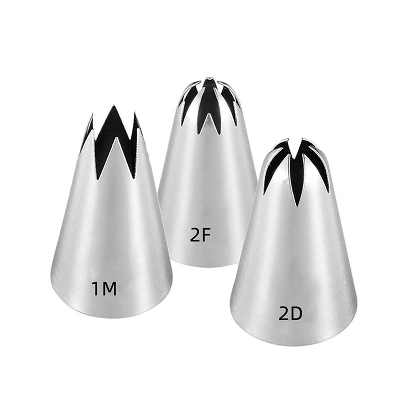 Lbaixjj Large Icing Piping Tips, 3 Pcs, Silver, Open Star, Flower, Cake A