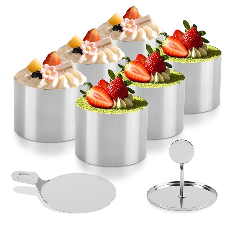 6 Pack Cake Ring Mold, Seamless Stainless Steel Round Mousse Cake Molds, Mous…
