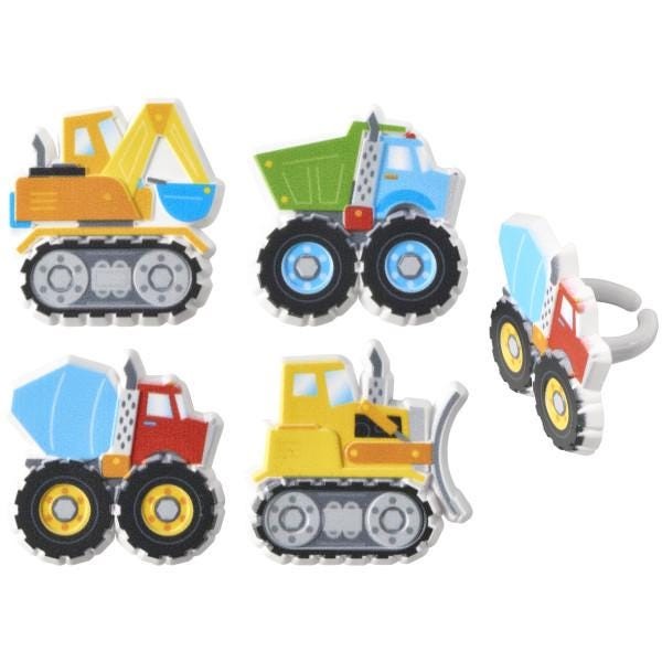 Construction Vehicles Cupcake Rings – 12 Count