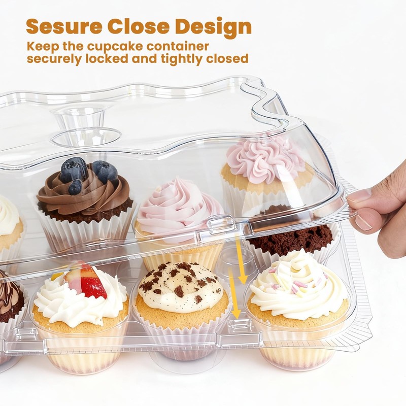 12 CountX12 Pack Cupcake Containers Stackable Carrier with 144 Liners Clear gallery