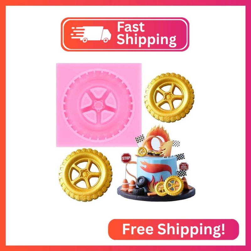 YIHUOMOLDS 3D Round Tire Fondant Mold Truck Wheel Shape Silicone Molds For Cake