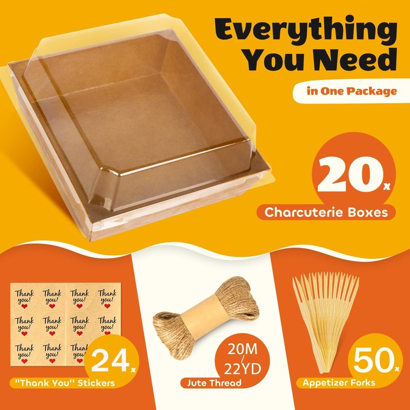 20Pcs Small Charcuterie Boxes with Clear Lids - Paper Mini Charcuterie Boxes ... gallery