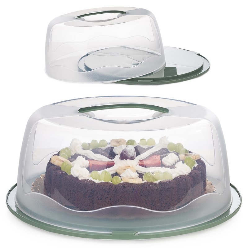 EYNEL 13 Inch Cake Carrier with Locking Lid and Handle, Set of 1, Green