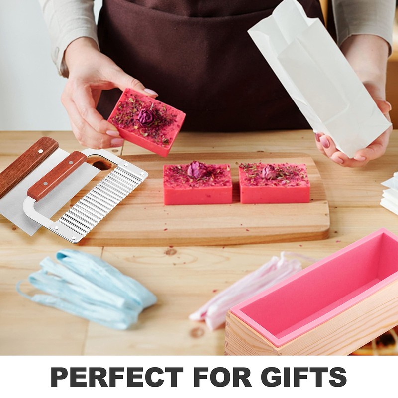 Lerykin 2 pcs Rectangular Soap Mold with Wooden Box, Pink+Yellow - Rectangle gallery