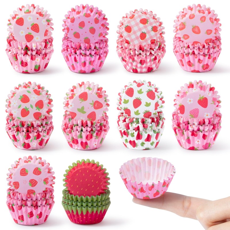 600 PCS Strawberry Mini Cupcake Liners Summer Baking Cups Muffin Wrappers
