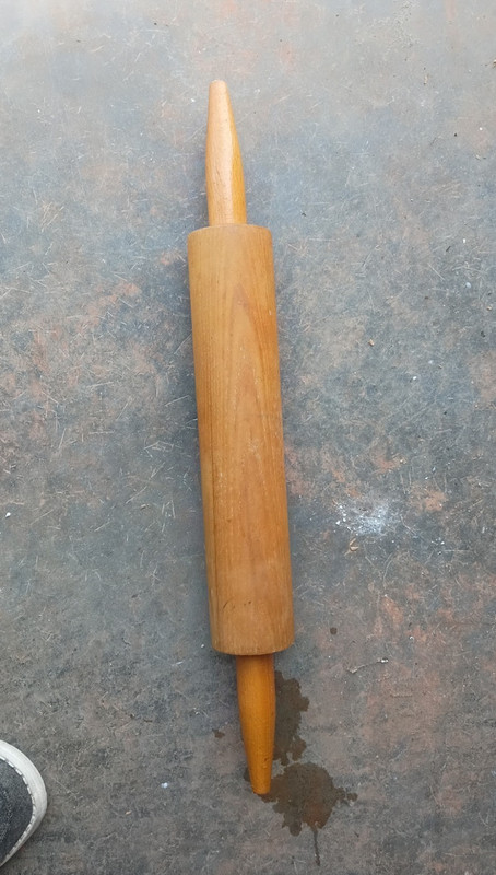 Wood Plain Rolling Pin with Handles, Brown Solid/Plain, 18 in x 2.25 in