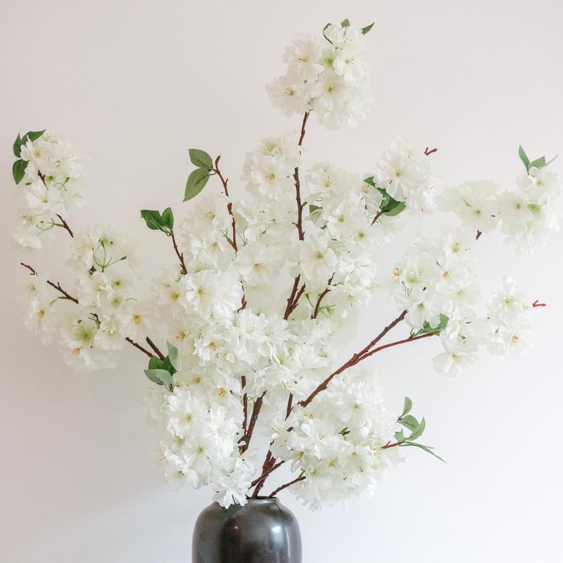 47.2 Inches Cherry Blossom es, 3 Pieces Artificial White