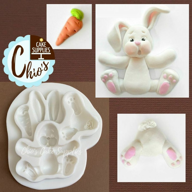 Rabbit / Bunny silicone mold with carrot and rabbit bottom cavities.