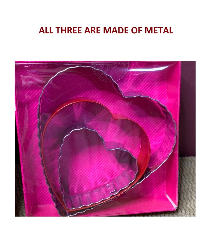 LOT OF 2 THREE PIECE METAL HEART SHAPED COOKIE CUTTERS IN ORIGINAL PACKAGE gallery