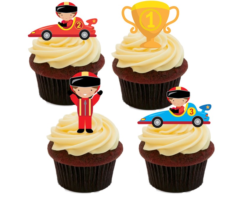 Racing Cars, Edible Cupcake Toppers, Stand-Up Fairy Cake Bun Decorations Boy