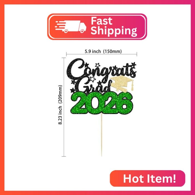 Gyufise 1 Pack Congrats Grad Cake Topper Green 2026 Graduation Cake Decoration G gallery