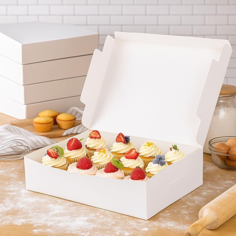 20 Pack White Cardboard Bakery Boxes, 14 X 10 X 3.5 Inches Quarter Sheet Cake Bo gallery
