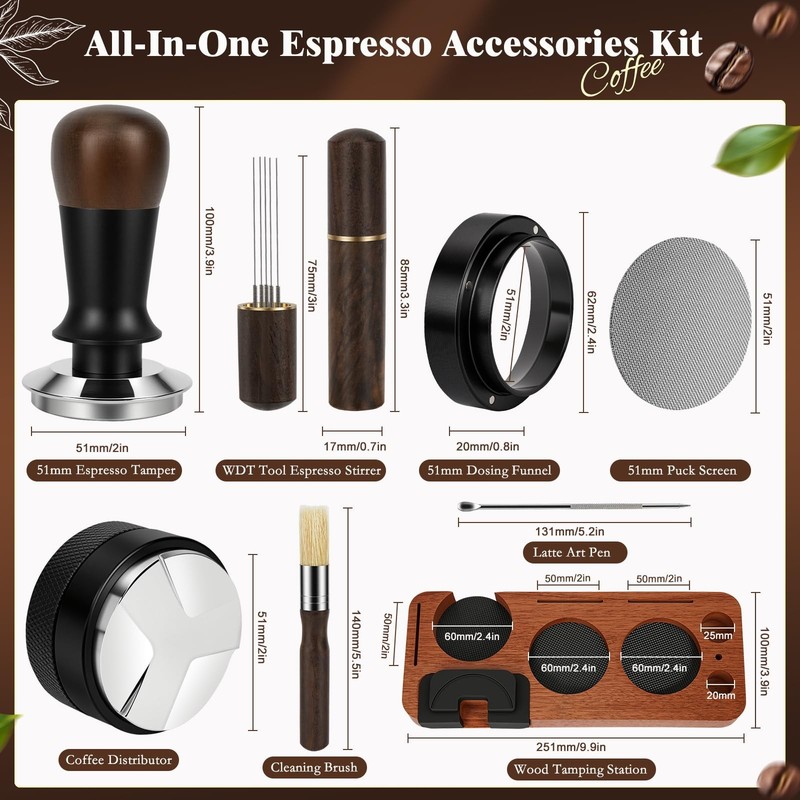 8 PCS Espresso Accessories 51mm Fits Delonghi/CASABREWS/Atatix, Black gallery
