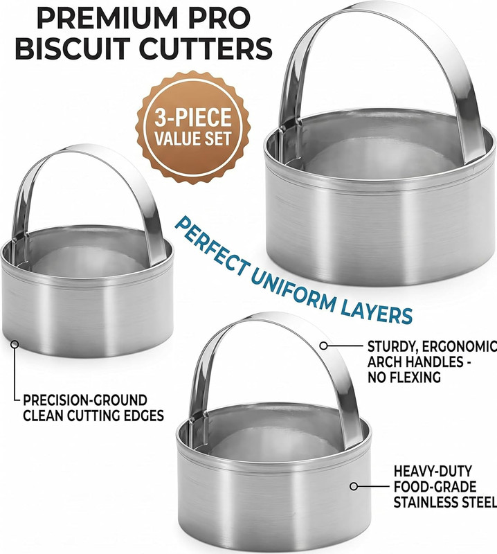 3 Pieces round Biscuit Cutter with Handle - Stainless Steel round Circle Doughnu gallery