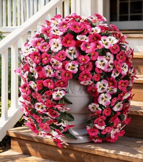 Artificial Flowers for Outdoors, 2pcs Faux Silk Pansies Flowers 2 Pcs Mix Rose gallery